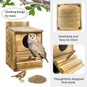 Large Wooden Screech Owl House Nesting Box with Perch - Outdoor Birdhouse for Garden Trees V767-P-ZN1727