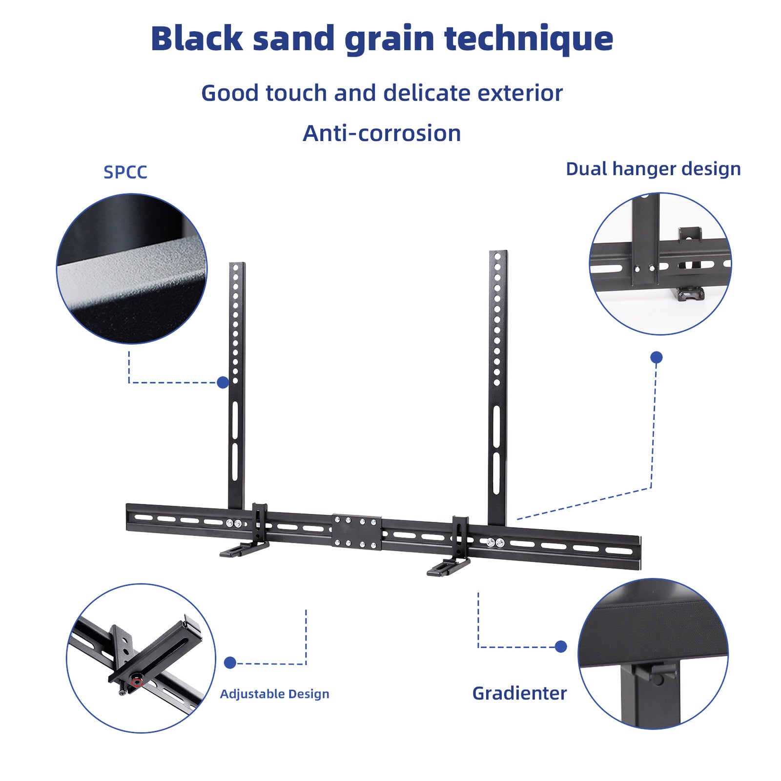 Universal Adjustable TV Soundbar Bracket Soundbar Mount Holder Wall 2Way Install V767-U-360B