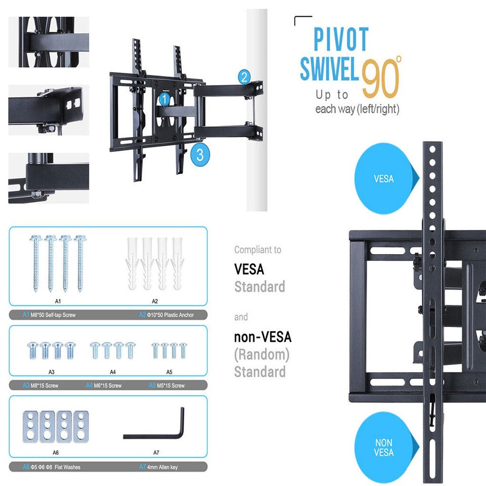 Tilt & Swivel Dual Arms TV Mount Cantilever Wall Bracket 40 46 50 55 56" LCD LED V767-U-420E