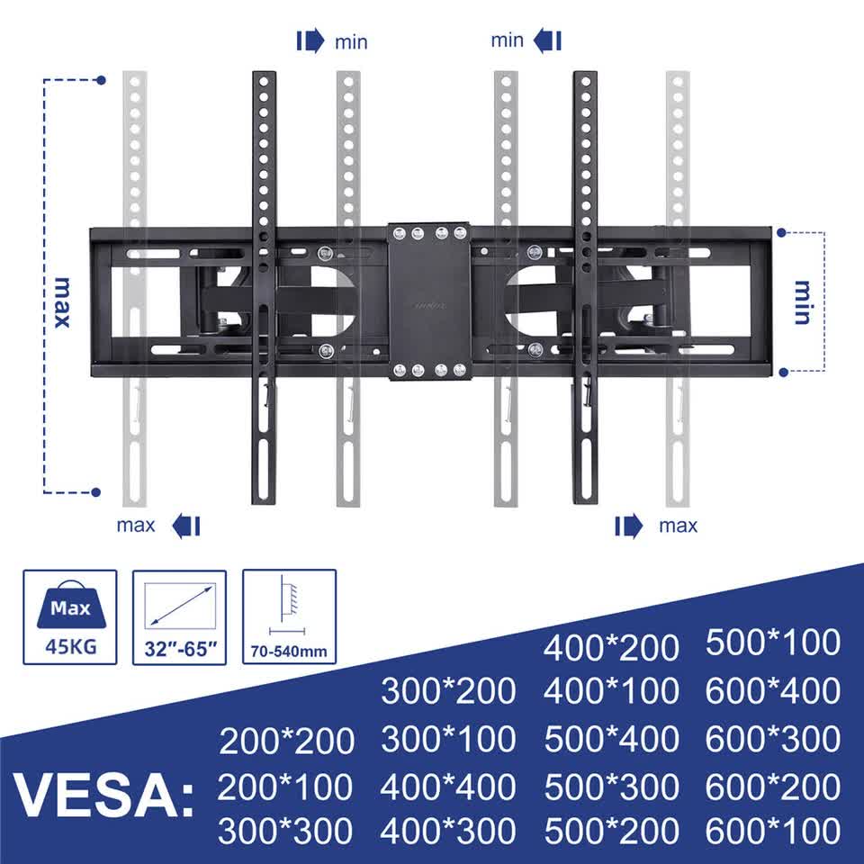 32-65" Large Extendable Strong TV Mount Wall Bracket For Most Corner Wall Angle V767-U-510A