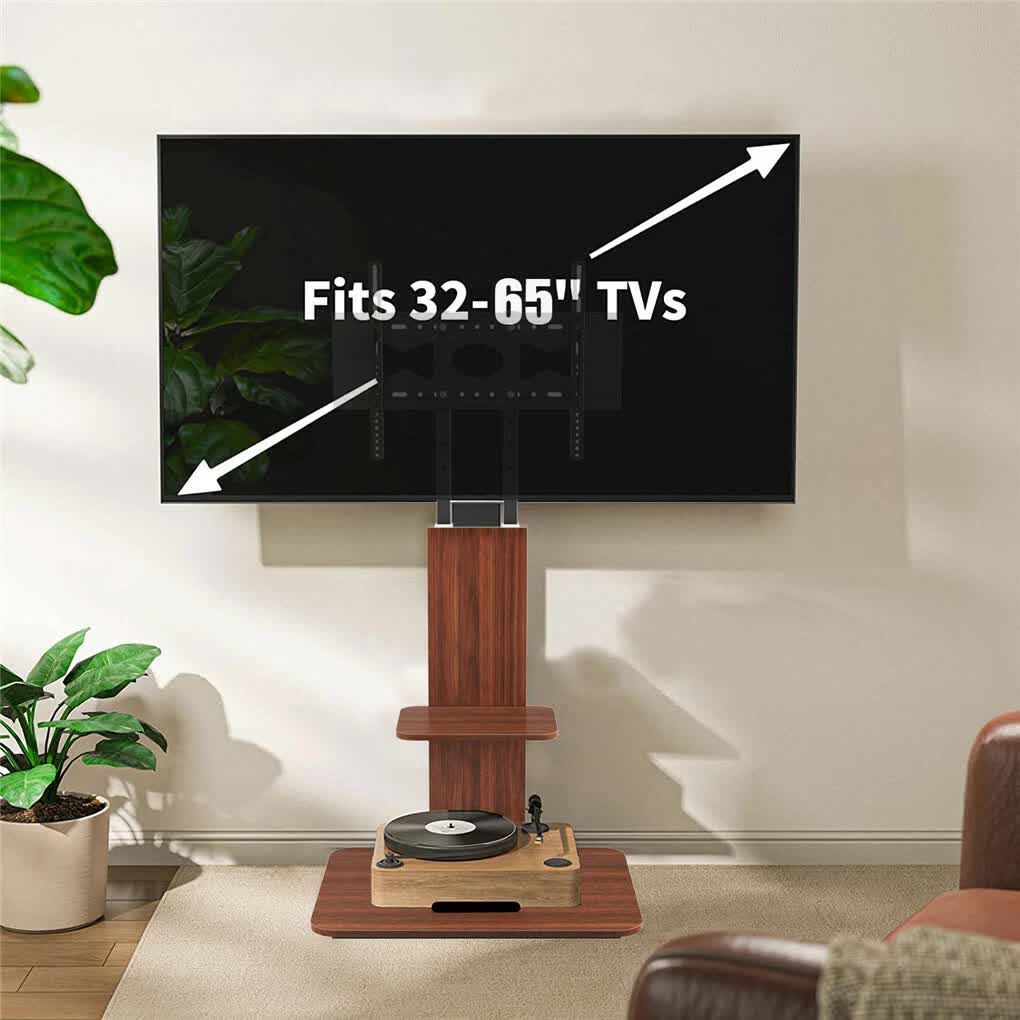 32"-65" Tv Floor Stand Adjustable Corner Tv Mount Bracket With Sturdy Wood Base V767-U-718-BK-V1