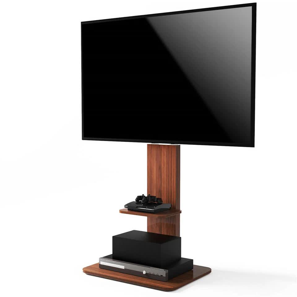 32"-65" Tv Floor Stand Adjustable Corner Tv Mount Bracket With Sturdy Wood Base V767-U-718-BK-V1