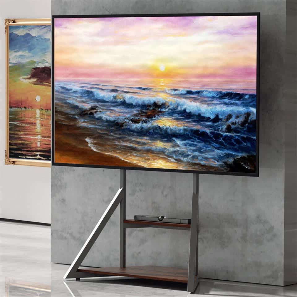 2 Tiers Black Shelves Heavy Duty Universal Tv Floor Stand For 32-75 Inches V767-U-Z1187