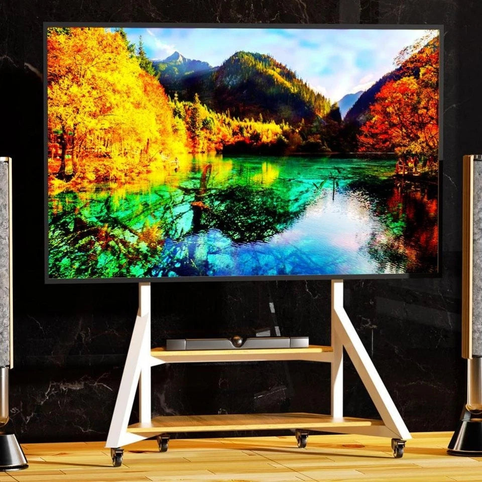 White Heavy Duty TV Floor Stand with 2-Tier Shelves for 65-100 Inch Large Screens V767-U-Z1188-WT