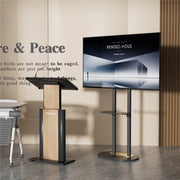 Black Free Standing TV Mount with Shelf and Premium Stone Base for Flat Screens V767-U-Z1318-BK