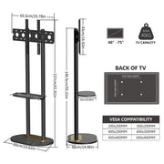 Black Free Standing TV Mount with Shelf and Premium Stone Base for Flat Screens V767-U-Z1318-BK