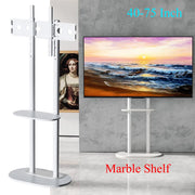40-75" Heavy Duty Floor Tv Stand W/ Marble Shelf Adjustable Height Mount Bracket V767-U-Z1318-WT