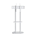 Minimalist Marble Textured Floor Tv Stand 32"-75" Strong Steel Tv Bracket Stable V767-U-Z1418-WT