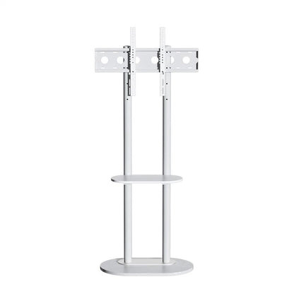 Minimalist Marble Textured Floor Tv Stand 32"-75" Strong Steel Tv Bracket Stable V767-U-Z1418-WT