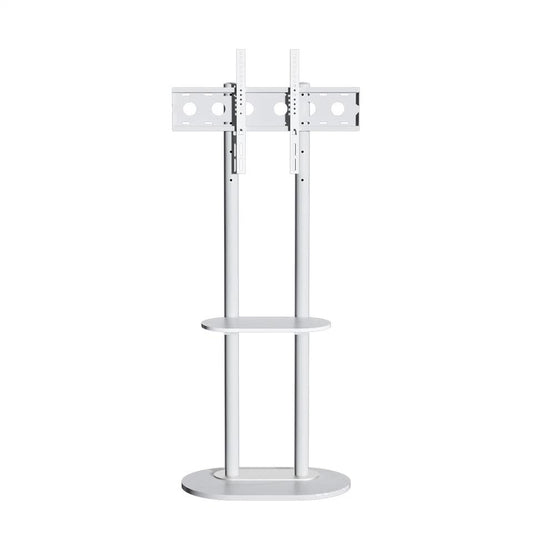 Minimalist Marble Textured Floor Tv Stand 32"-75" Strong Steel Tv Bracket Stable V767-U-Z1418-WT