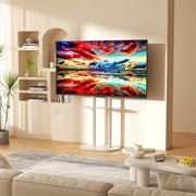 Minimalist Marble Textured Floor Tv Stand 32"-75" Strong Steel Tv Bracket Stable V767-U-Z1418-WT