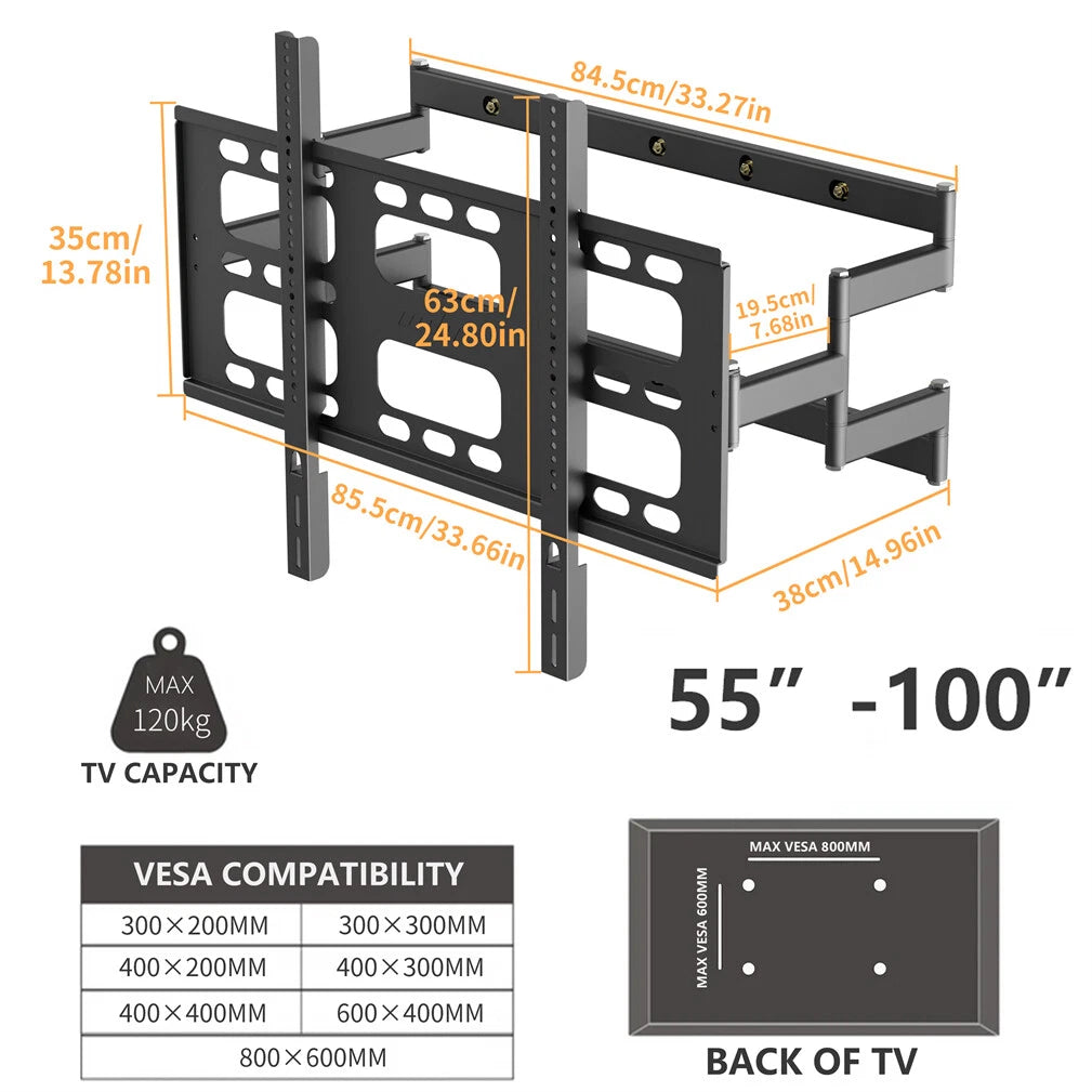 Black Heavy-Duty Swivel TV Wall Mount With Articulating Arm Support V767-U-Z1688-85