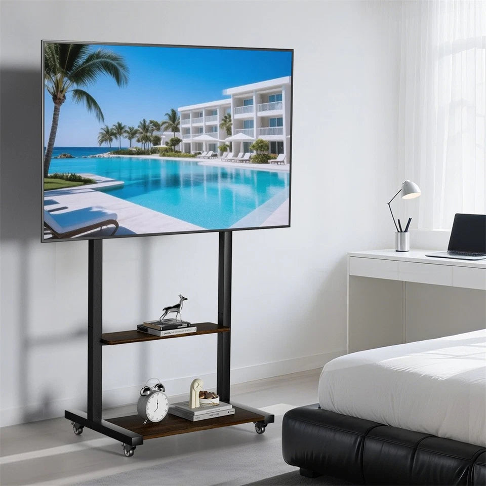 Adjustable Rolling TV Stand for 40 to 100 Inch Screens with Shelves V767-U-Z1813-86