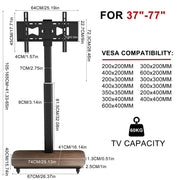 37-75 Inch Electric Height Adjustable Rolling TV Stand - Motorized Floor Mount with Remote Control, Shelf & V767-U-Z1876-AU