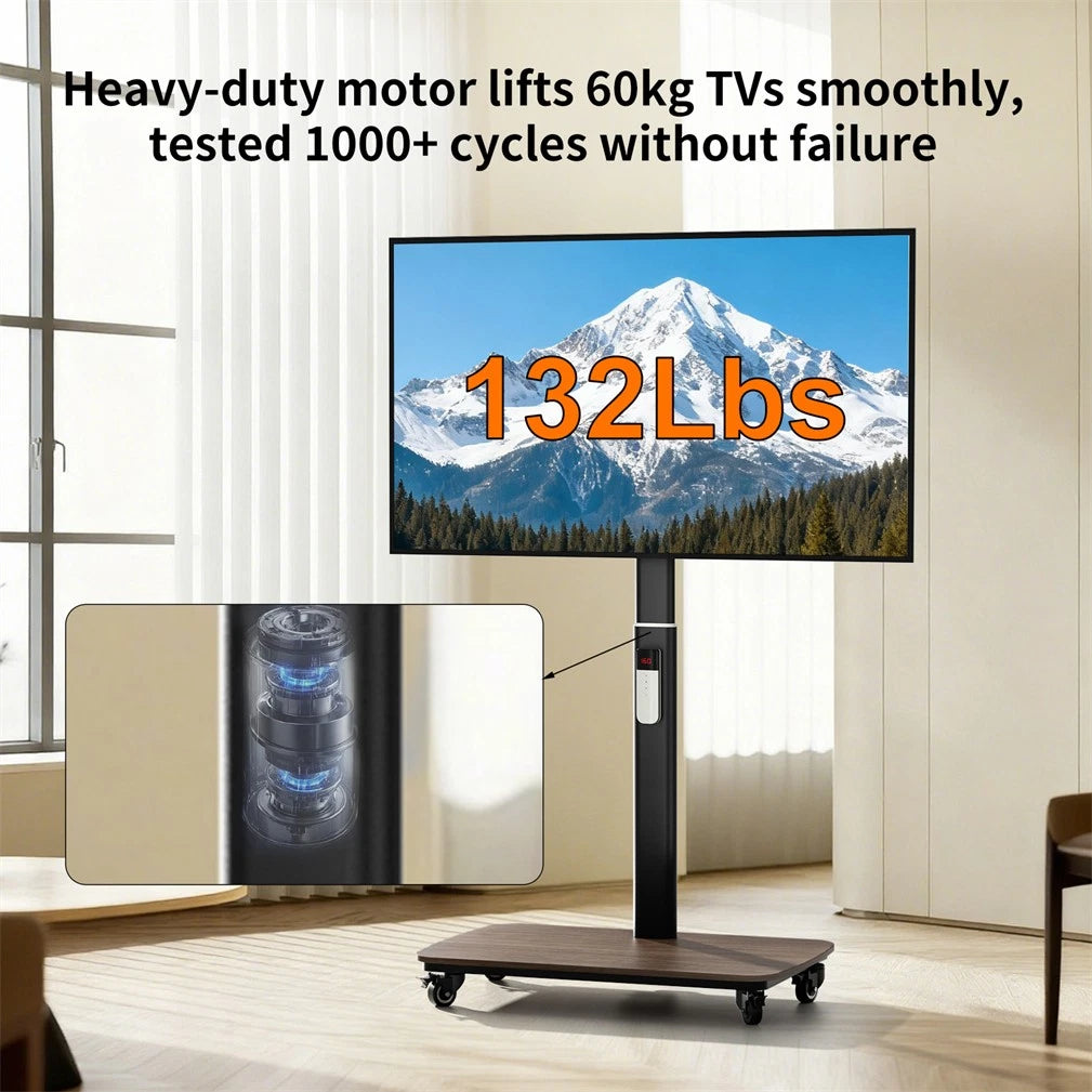 37-75 Inch Electric Height Adjustable Rolling TV Stand - Motorized Floor Mount with Remote Control, Shelf & V767-U-Z1876-AU