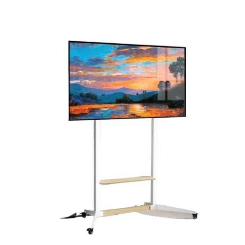 Height Adjustable Steel TV Stand on Wheels - Heavy Duty Mobile Floor Mount Cart for 40i 1/2100 Inch TVs, V767-U-Z1938-WT