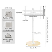 40-75 Inches Rolling TV Floor Stand Heavy Duty Steel TV Cart Mount with Hidden Wheels, Height Adjustable V767-U-Z1966-WT