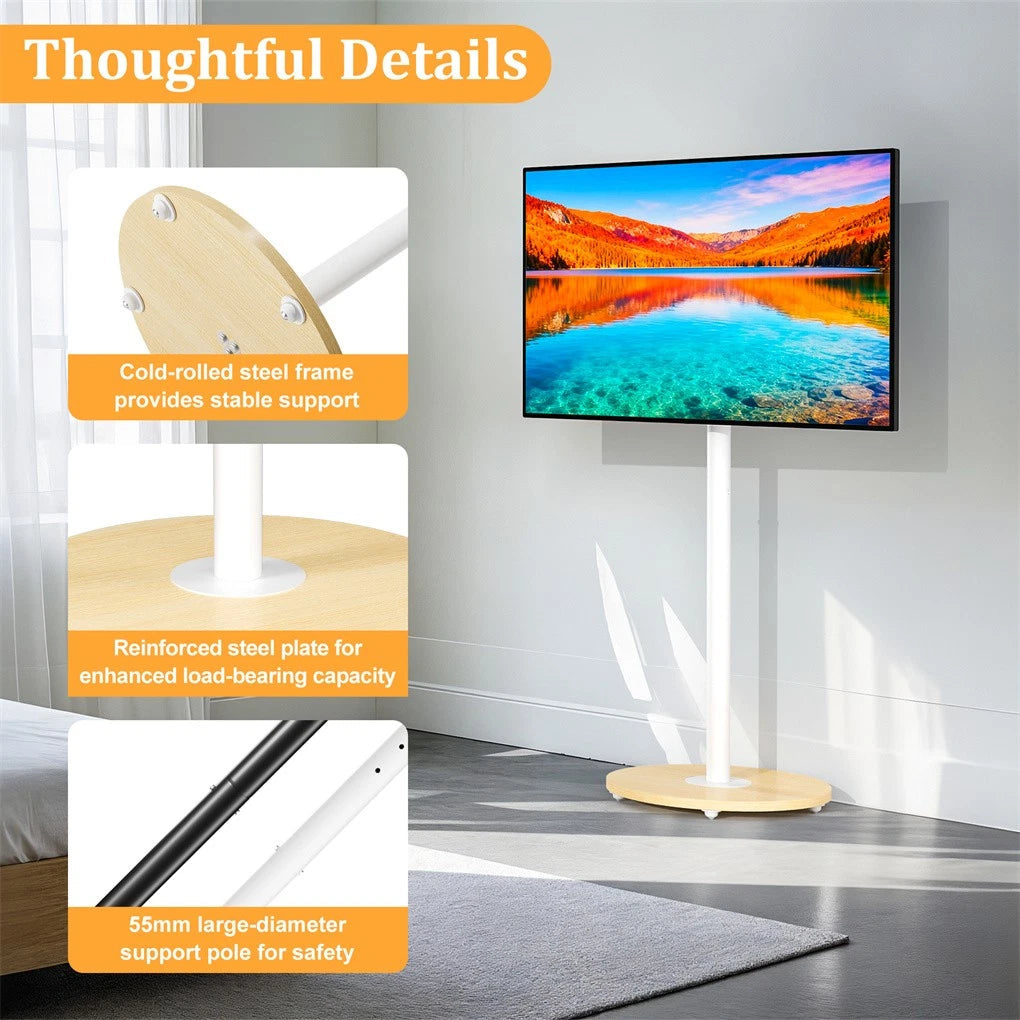 40-75 Inches Rolling TV Floor Stand Heavy Duty Steel TV Cart Mount with Hidden Wheels, Height Adjustable V767-U-Z1966-WT