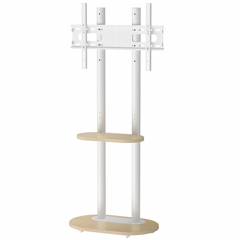 40-75 Inches Heavy Duty Mobile TV Floor Stand with Wooden Shelf, Height Adjustable Rolling TV Mount for Flat V767-U-Z1968-WT