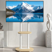 40-75 Inches Heavy Duty Mobile TV Floor Stand with Wooden Shelf, Height Adjustable Rolling TV Mount for Flat V767-U-Z1968-WT
