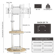 40-75 Inches Heavy Duty Mobile TV Floor Stand with Wooden Shelf, Height Adjustable Rolling TV Mount for Flat V767-U-Z1968-WT