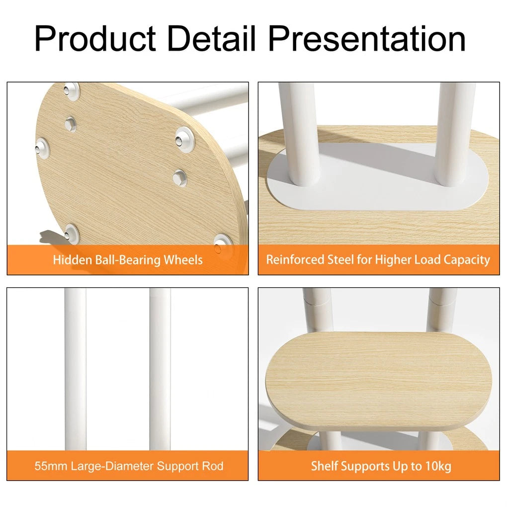40-75 Inches Heavy Duty Mobile TV Floor Stand with Wooden Shelf, Height Adjustable Rolling TV Mount for Flat V767-U-Z1968-WT