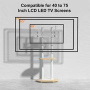 40-75 Inches Heavy Duty Mobile TV Floor Stand with Wooden Shelf, Height Adjustable Rolling TV Mount for Flat V767-U-Z1968-WT