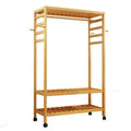 169cm Mildrew-proof Bamboo Clothes Shelves Stand On Wheels Coat Shoes Bags Rack V767-X8JJZ-G1