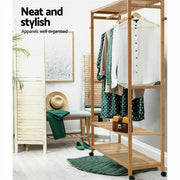 169cm Mildrew-proof Bamboo Clothes Shelves Stand On Wheels Coat Shoes Bags Rack V767-X8JJZ-G1