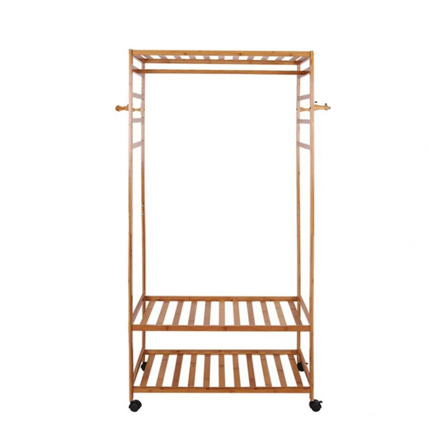 XXL Wooden Clothes Rail Coat Rack with Wheels - Open Wardrobe Organizer V767-X8JJZ-G2