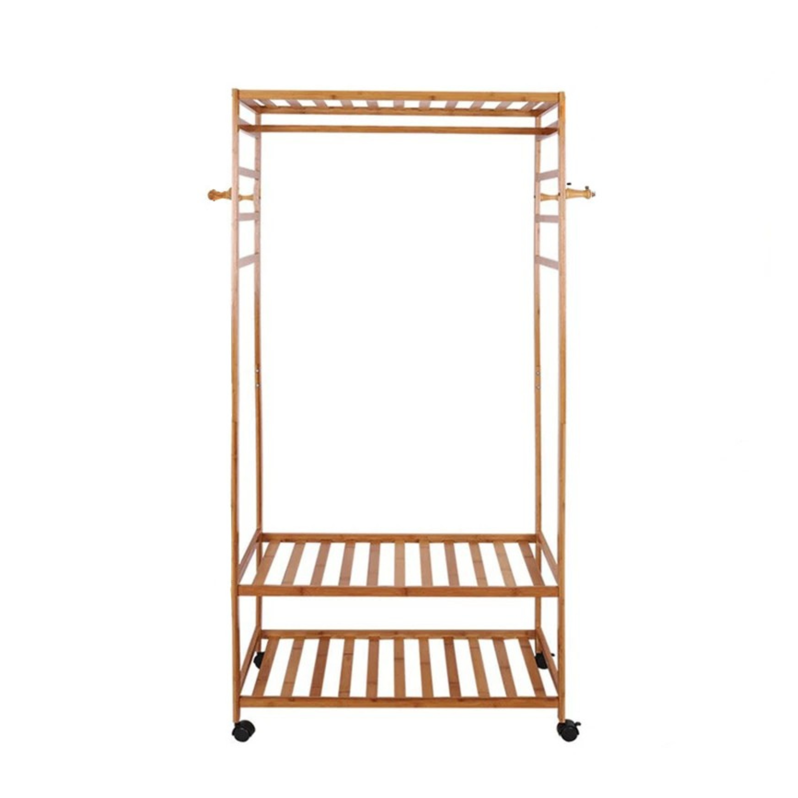 XXL Wooden Clothes Rail Coat Rack with Wheels - Open Wardrobe Organizer V767-X8JJZ-G2