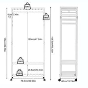 XXL Bamboo Clothes Rail Coat Rack with Wheels, Wooden Open Wardrobe Garment Organizer with Hanging Rod, V767-X8JJZ-W