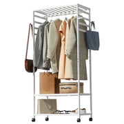 XXL Bamboo Clothes Rail Coat Rack with Wheels, Wooden Open Wardrobe Garment Organizer with Hanging Rod, V767-X8JJZ-WT