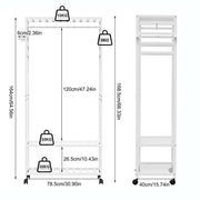XXL Bamboo Clothes Rail Coat Rack with Wheels, Wooden Open Wardrobe Garment Organizer with Hanging Rod, V767-X8JJZ-WT