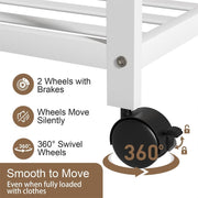 XXL Bamboo Clothes Rail Coat Rack with Wheels, Wooden Open Wardrobe Garment Organizer with Hanging Rod, V767-X8JJZ-WT