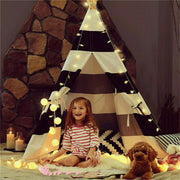 Kids Teepee Tent Black and White Stripe Children Play House for Indoor & Garden V767-XJJ162-BAW-DZ