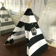Kids Teepee Tent Black and White Stripe Children Play House for Indoor & Garden V767-XJJ162-BAW-DZ