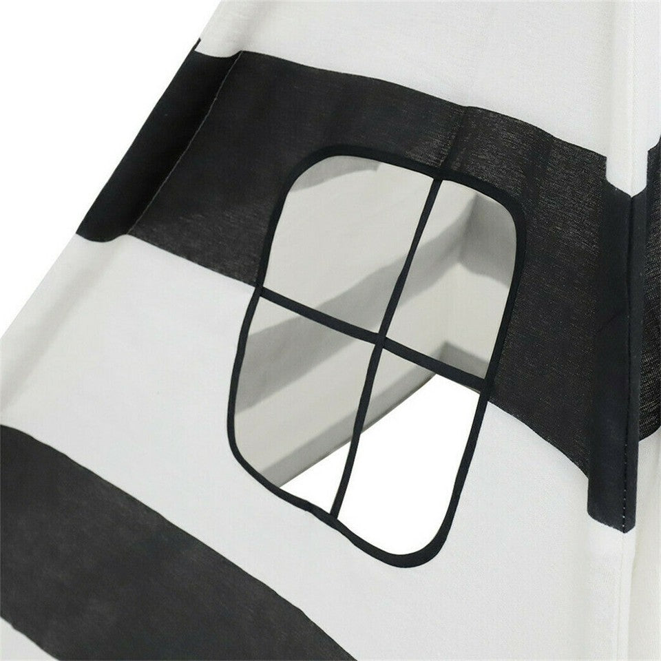 Kids Teepee Tent Black and White Stripe Children Play House for Indoor & Garden V767-XJJ162-BAW-DZ