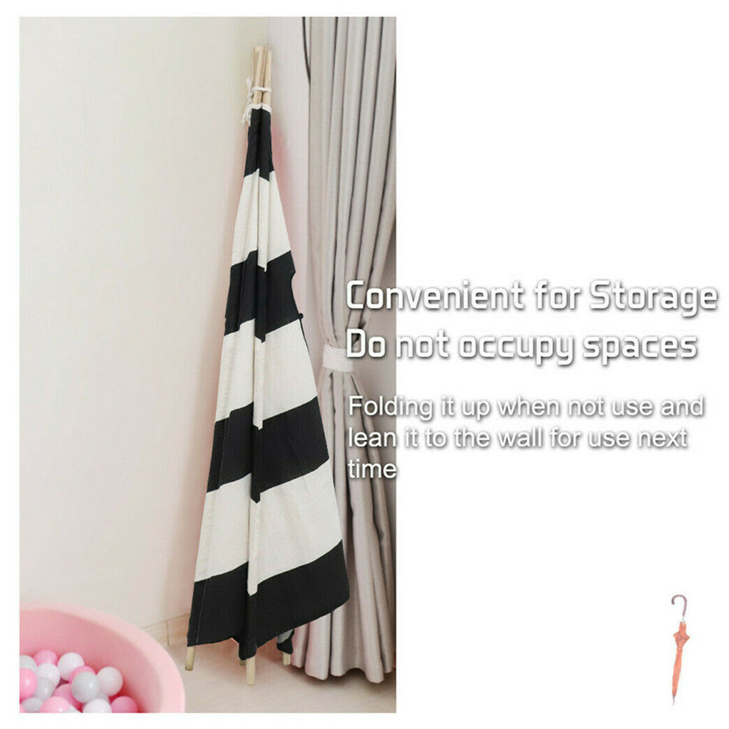Kids Teepee Tent Black and White Stripe Children Play House for Indoor & Garden V767-XJJ162-BAW-DZ