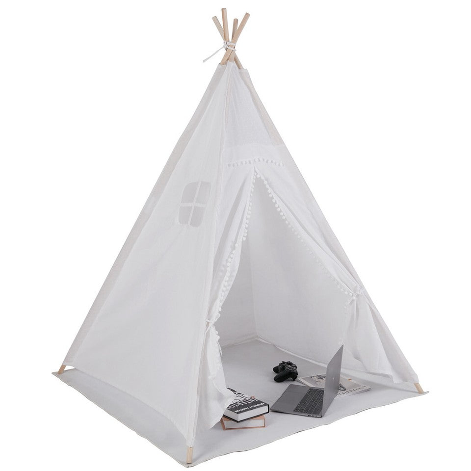 Xxl Kids Play Teepee Tent Indoor Boho Tent Foldable Tipi With Window/Pompom/Mat V767-XJJ162-NP