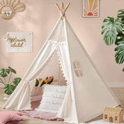 Xxl Kids Play Teepee Tent Indoor Boho Tent Foldable Tipi With Window/Pompom/Mat V767-XJJ162-NP