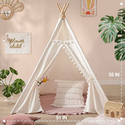 Xxl Kids Play Teepee Tent Indoor Boho Tent Foldable Tipi With Window/Pompom/Mat V767-XJJ162-NP