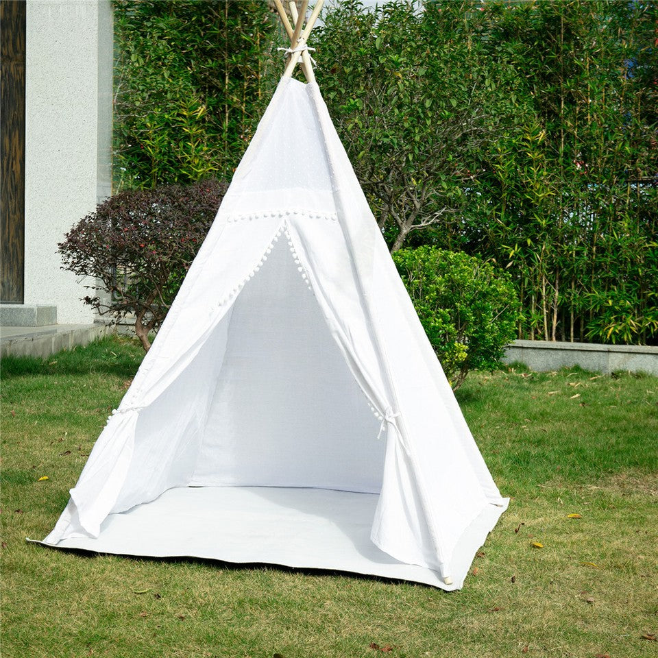 Xxl Kids Play Teepee Tent Indoor Boho Tent Foldable Tipi With Window/Pompom/Mat V767-XJJ162-NP
