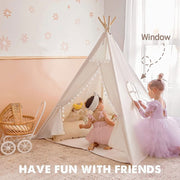 Xxl Kids Play Teepee Tent Indoor Boho Tent Foldable Tipi With Window/Pompom/Mat V767-XJJ162-NP