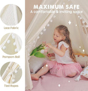 Xxl Kids Play Teepee Tent Indoor Boho Tent Foldable Tipi With Window/Pompom/Mat V767-XJJ162-NP