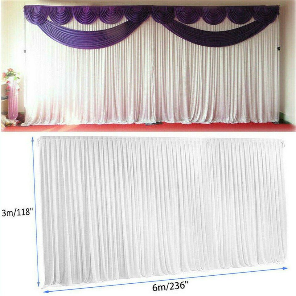 3mx6m 10ft Silk White Backdrop Drapes Curtain Wedding Ceremony Party Home Window Decor V767-XJJ175-V1