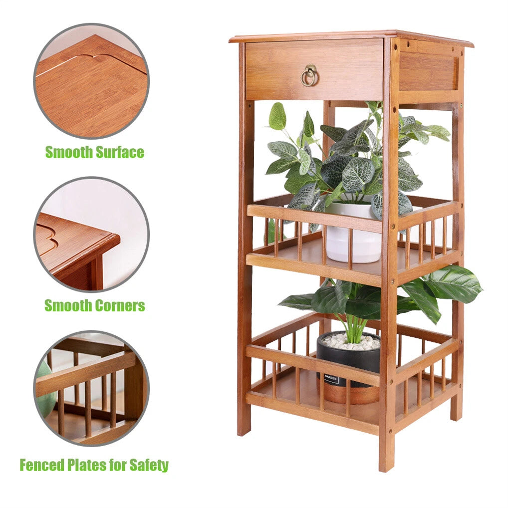 P&P Bamboo Bedside Table Nightstand Smooth Storage Side End Table with Drawers for Small Spaces V767-XJJ227-M-G2
