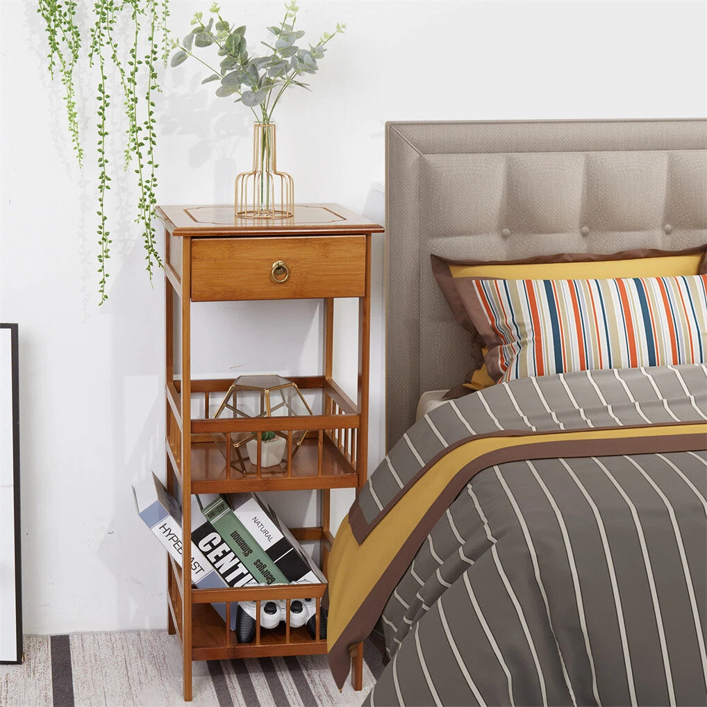 P&P Bamboo Bedside Table Nightstand Smooth Storage Side End Table with Drawers for Small Spaces V767-XJJ227-M-G2