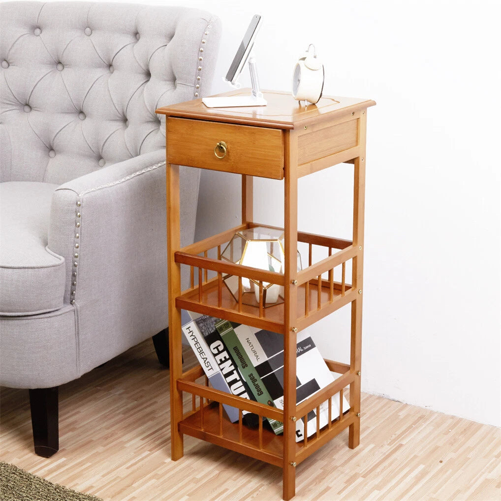 P&P Bamboo Bedside Table Nightstand Smooth Storage Side End Table with Drawers for Small Spaces V767-XJJ227-M-G2