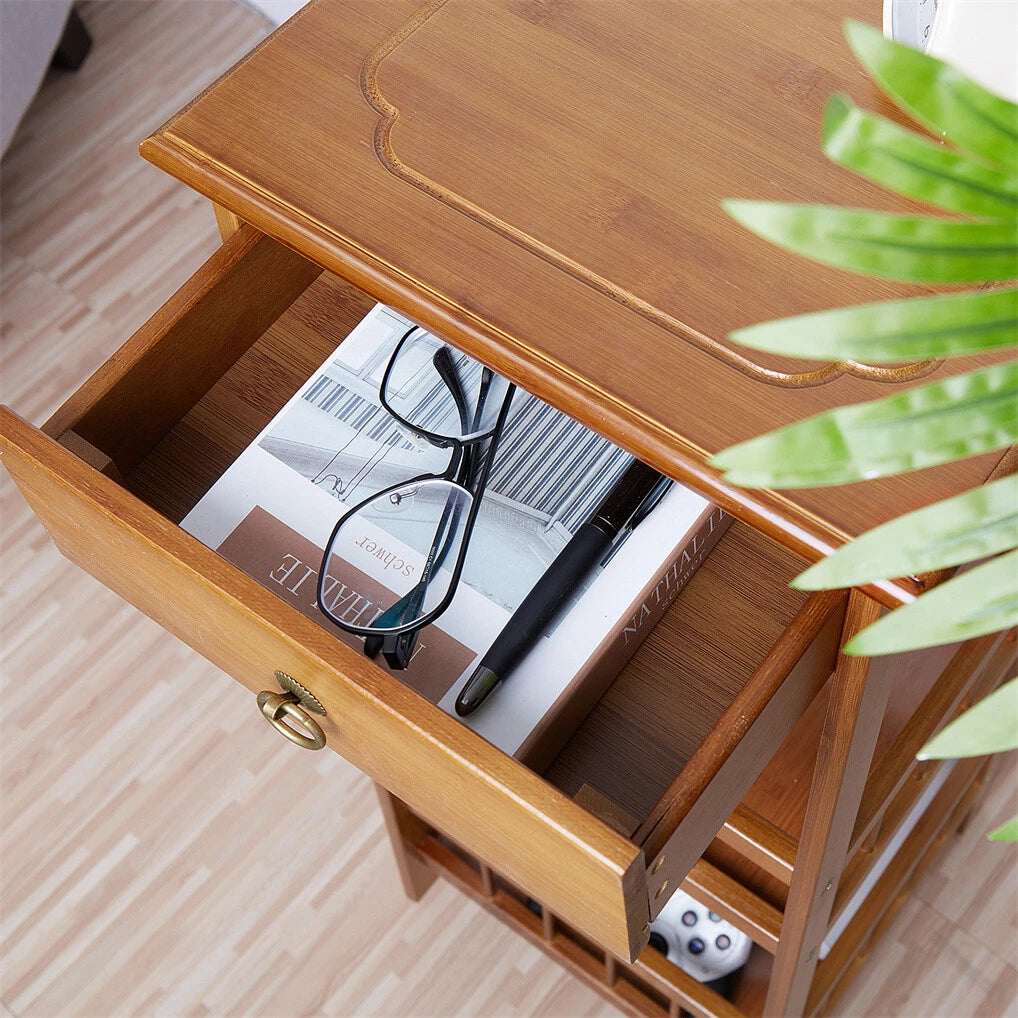 P&P Bamboo Bedside Table Nightstand Smooth Storage Side End Table with Drawers for Small Spaces V767-XJJ227-M-G2